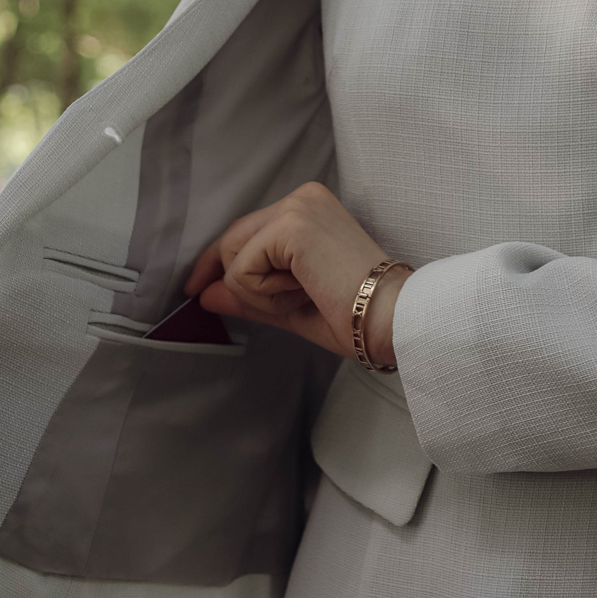 closeup of white jacket inner pocket