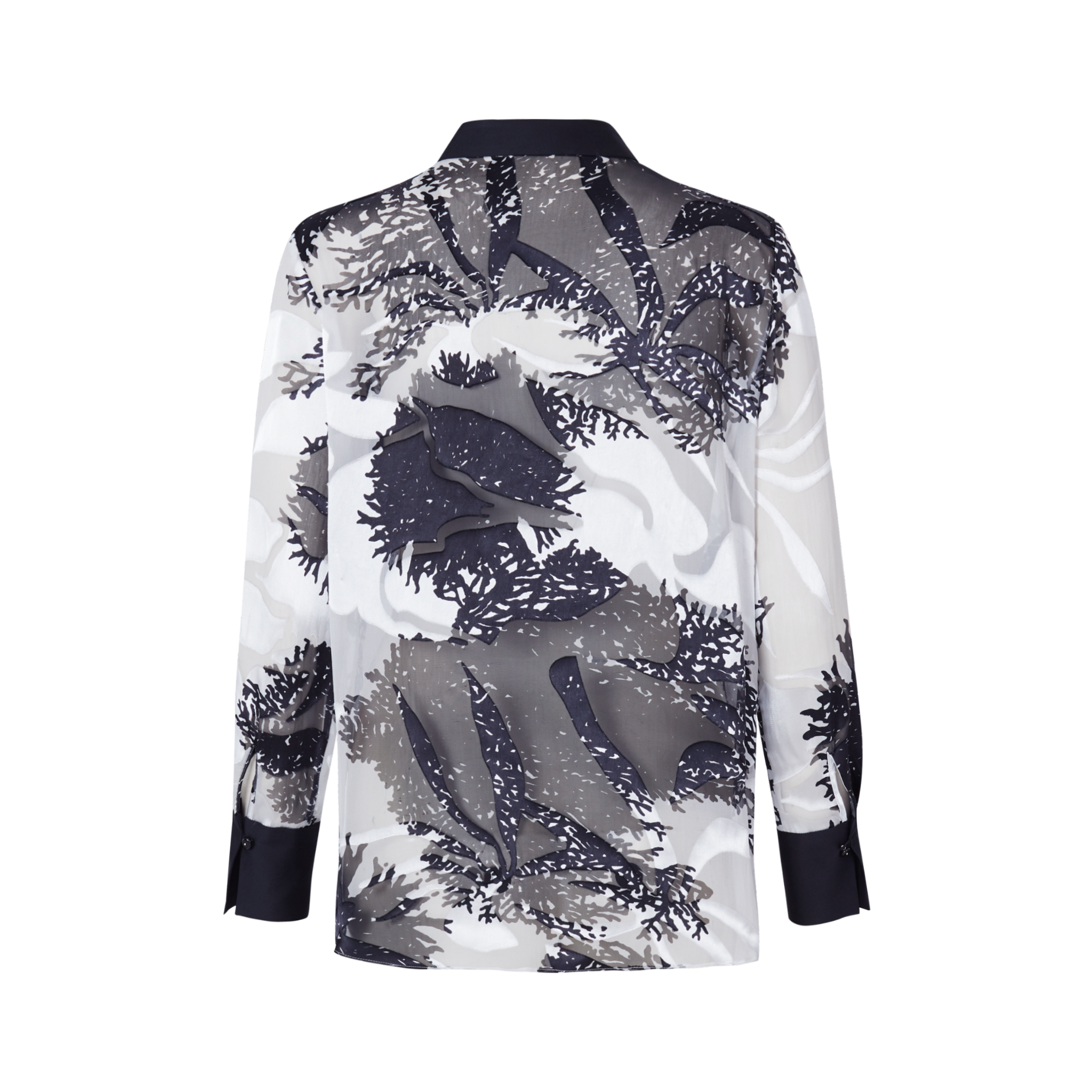 back view of a burnout silk shirt