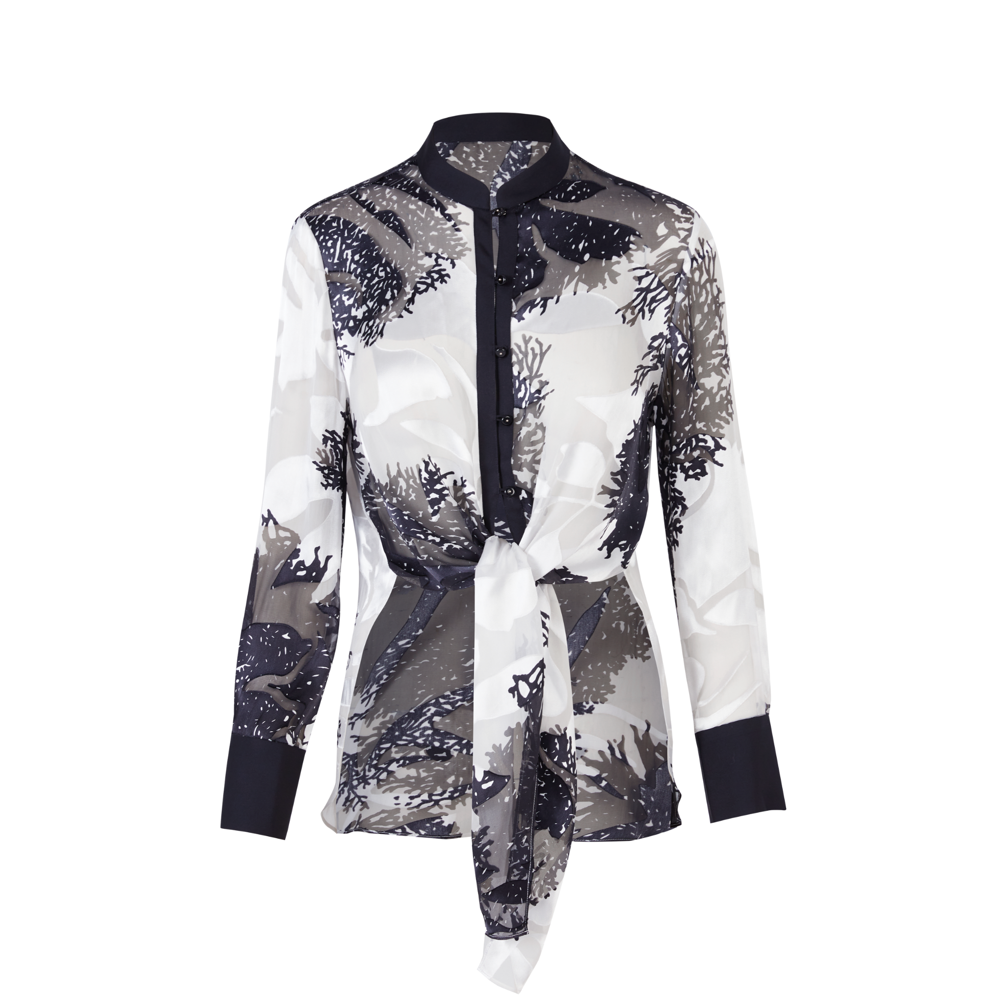 front view of a burnout silk shirt
