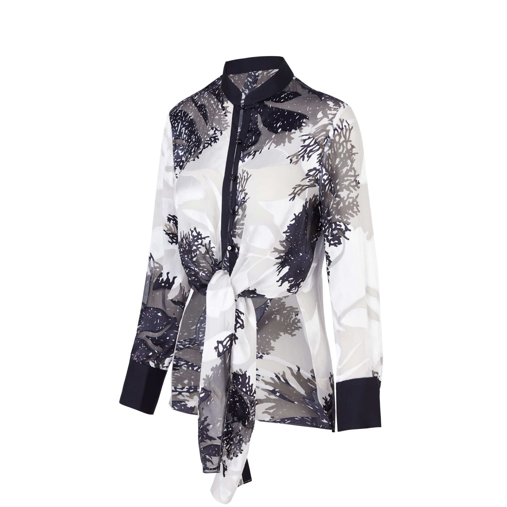 side view of a burnout silk shirt
