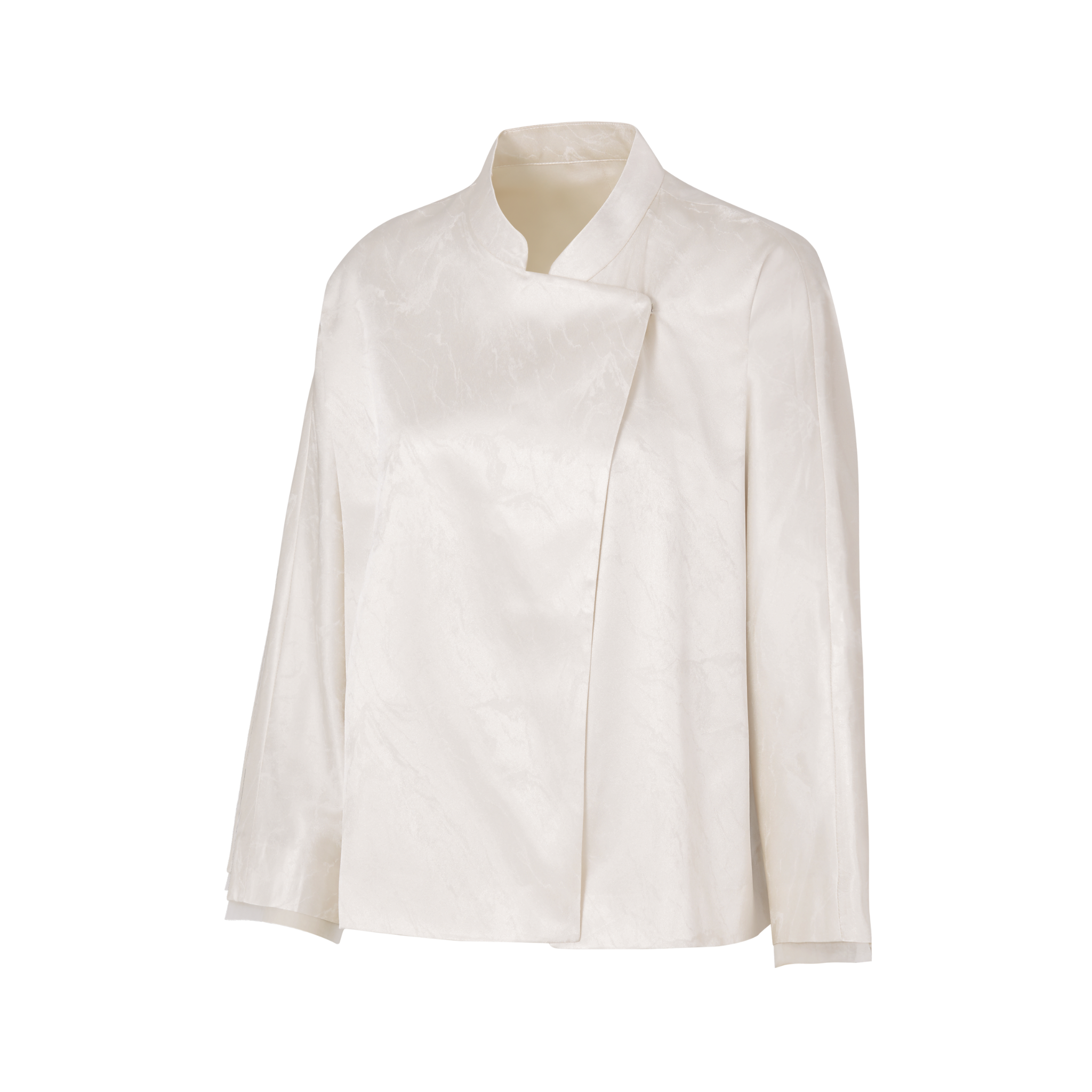 side view of a white silk jacket