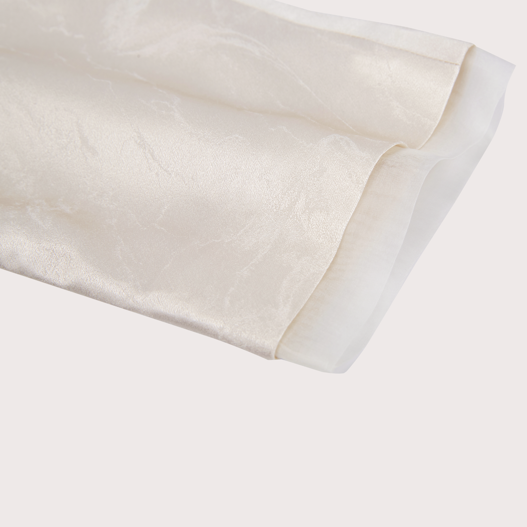 closeup of the sleeve detail on a white silk jacket