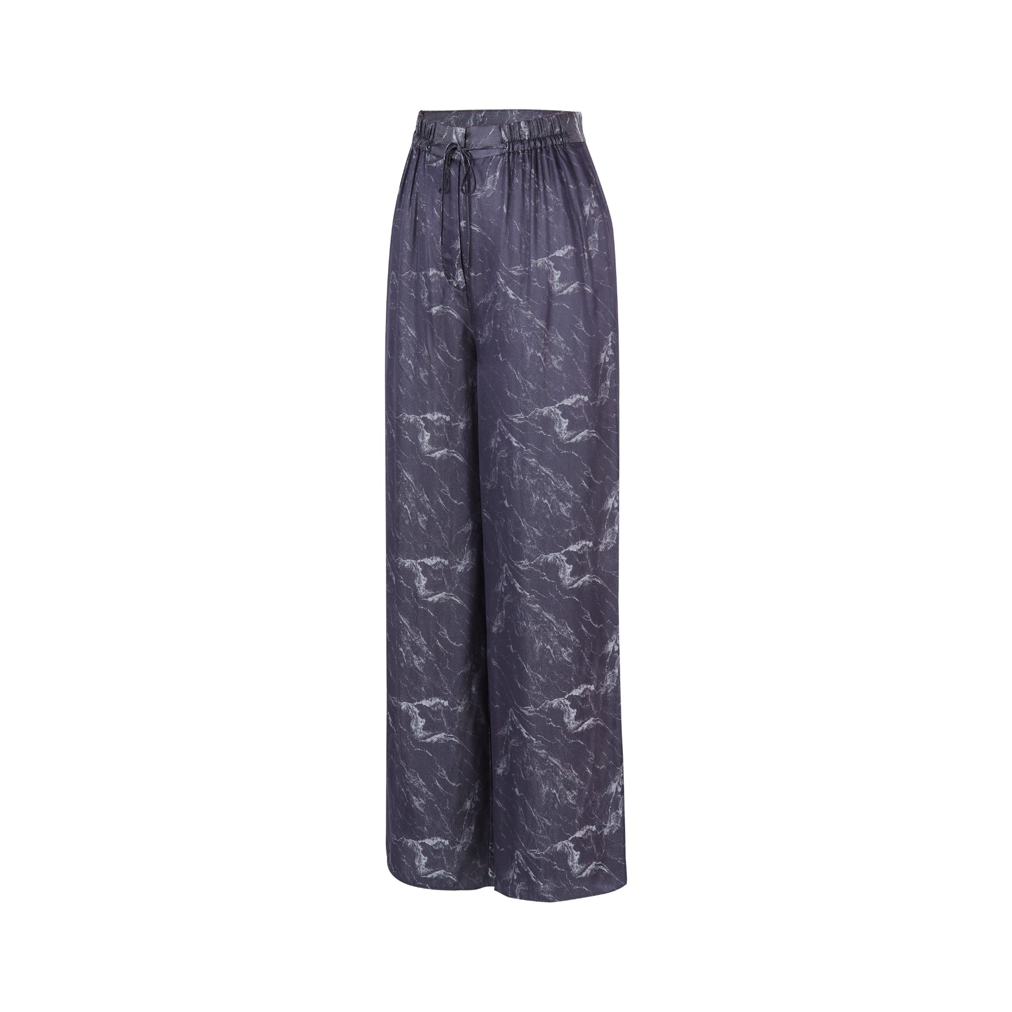 side view of silk wide leg pants
