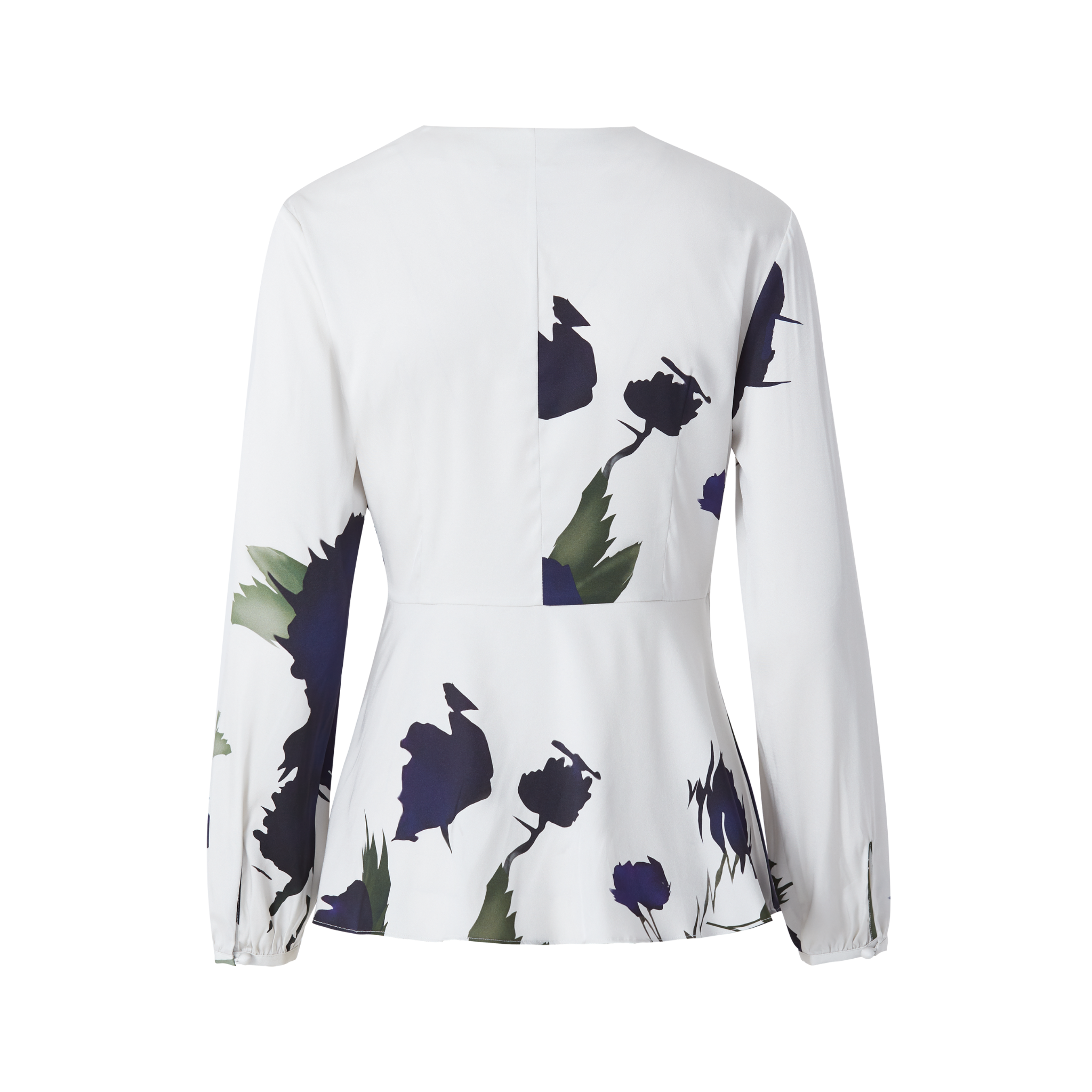 back view of a wrap front blouse