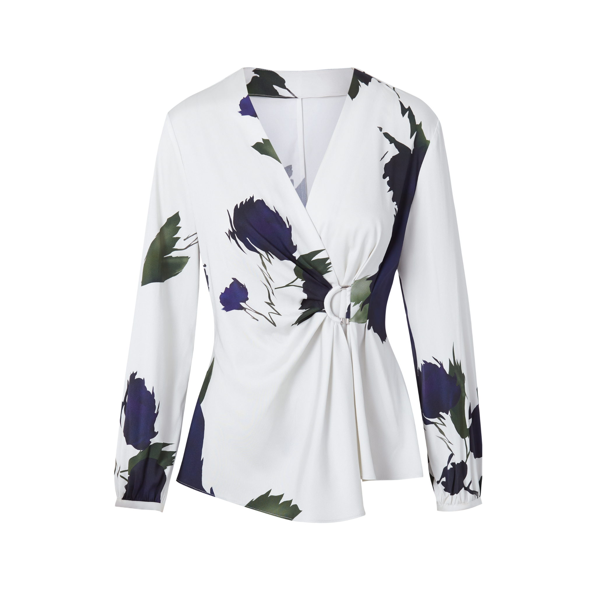 front view of a wrap front blouse