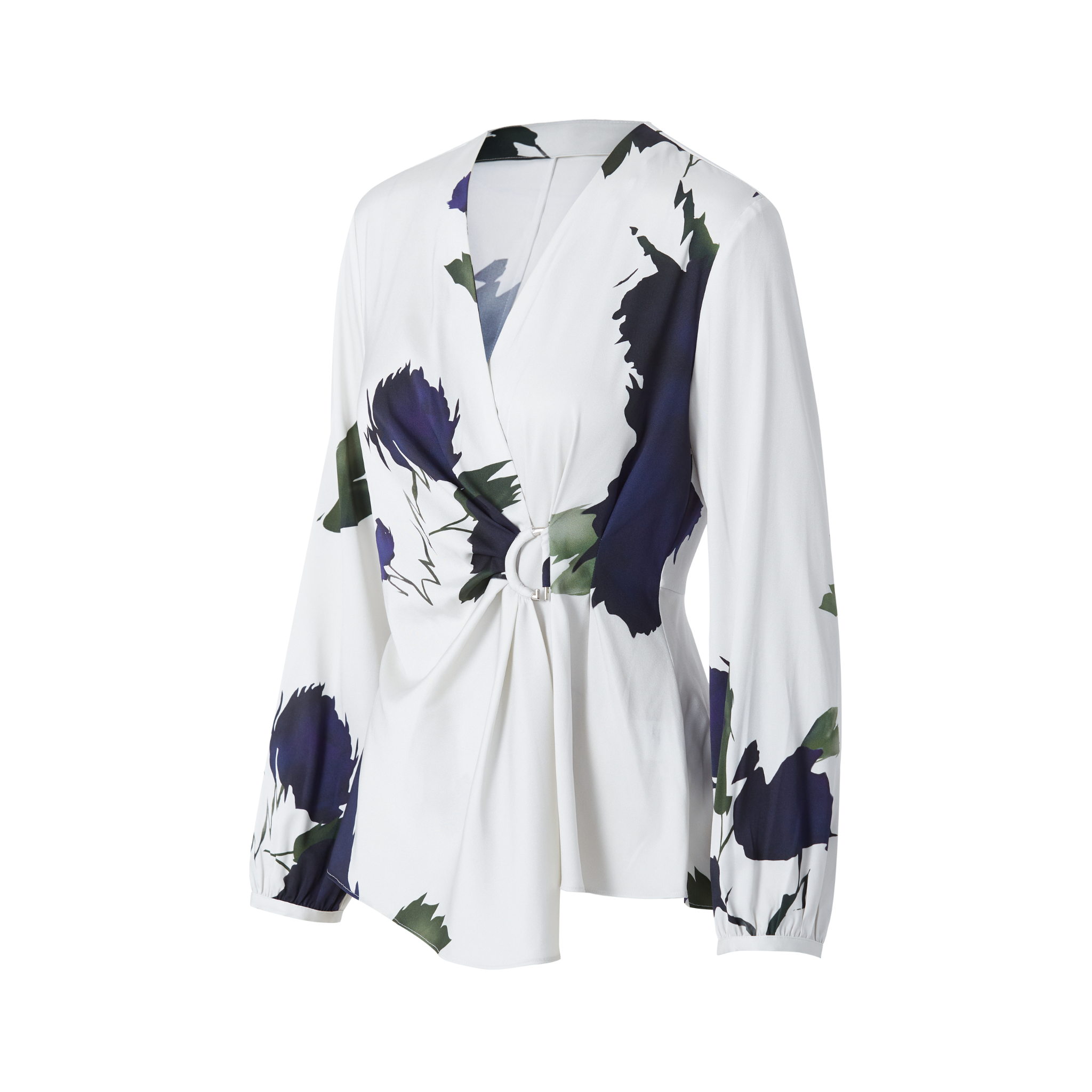side view of a wrap front blouse
