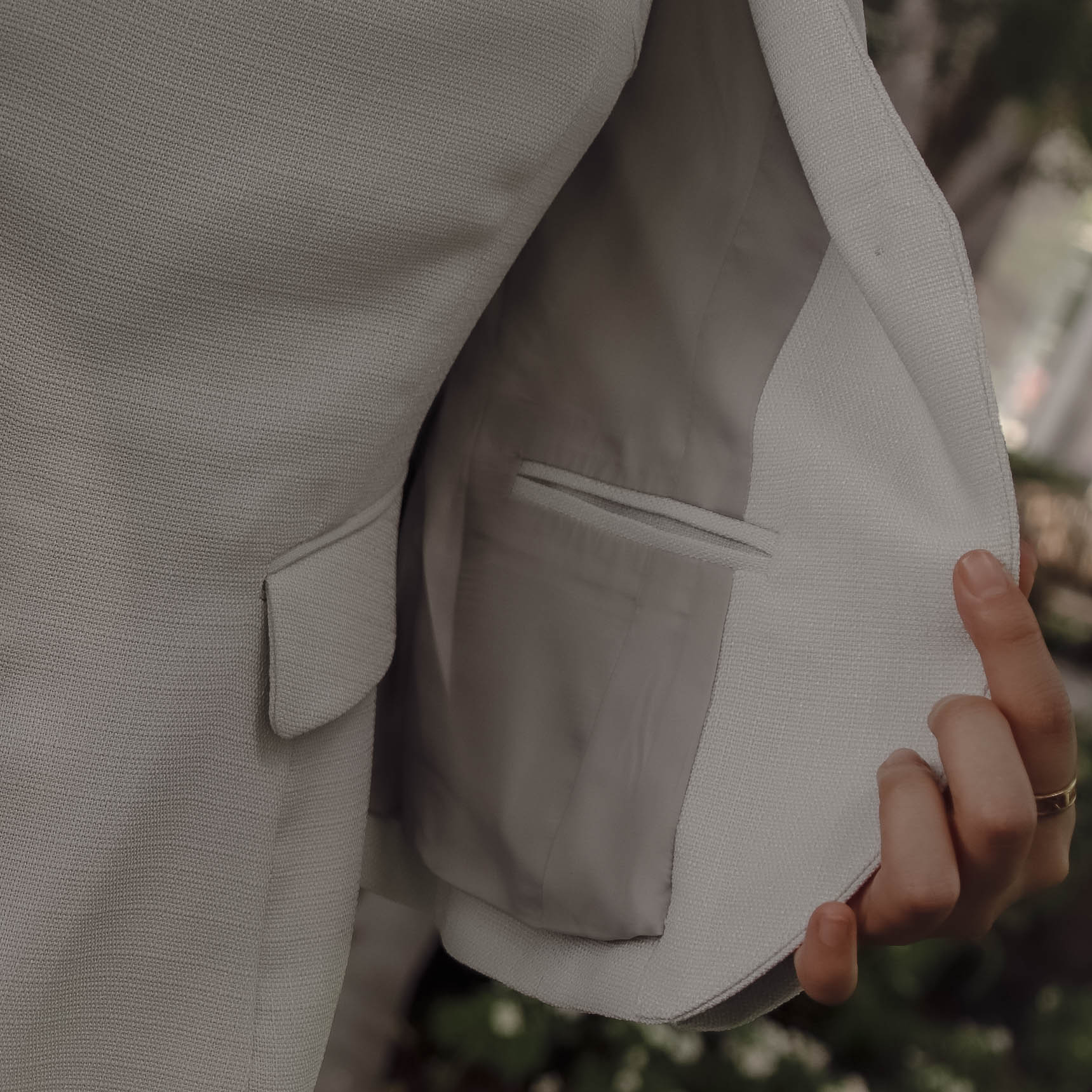 closeup of white jacket inner pocket