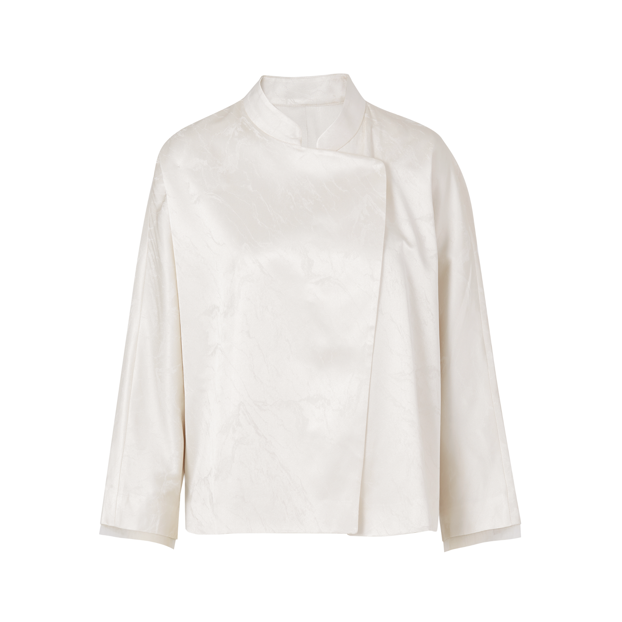 front view of a white silk jacket